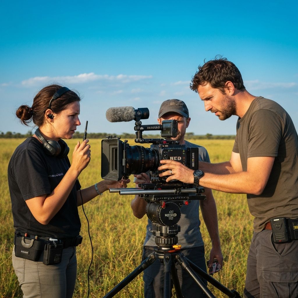 Film production crew shooting in Africa